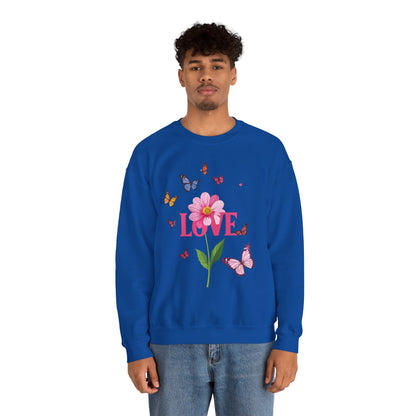 Unisex Floral Love Sweatshirt Valentines Day Cotton Poly Blend Butterfly