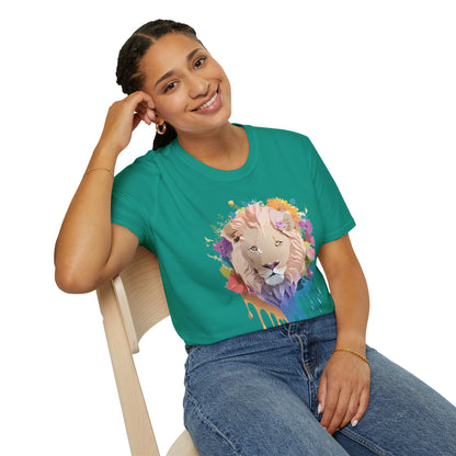 Unisex Lion Shirt Floral Lion Tee Softstyle Gildan 64000 100 Percent Cotton