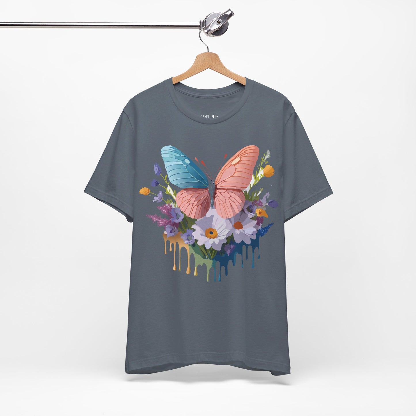 Natural Cotton Tee Shirt with Butterfly