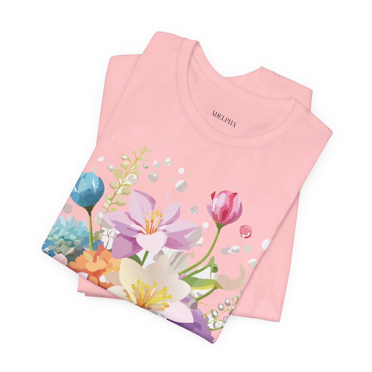 Natural Cotton Tee Shirt with Flowers