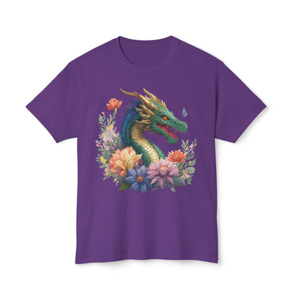 Dragon Art Tee Shirt Unisex Floral Print Cotton Tee USA Made