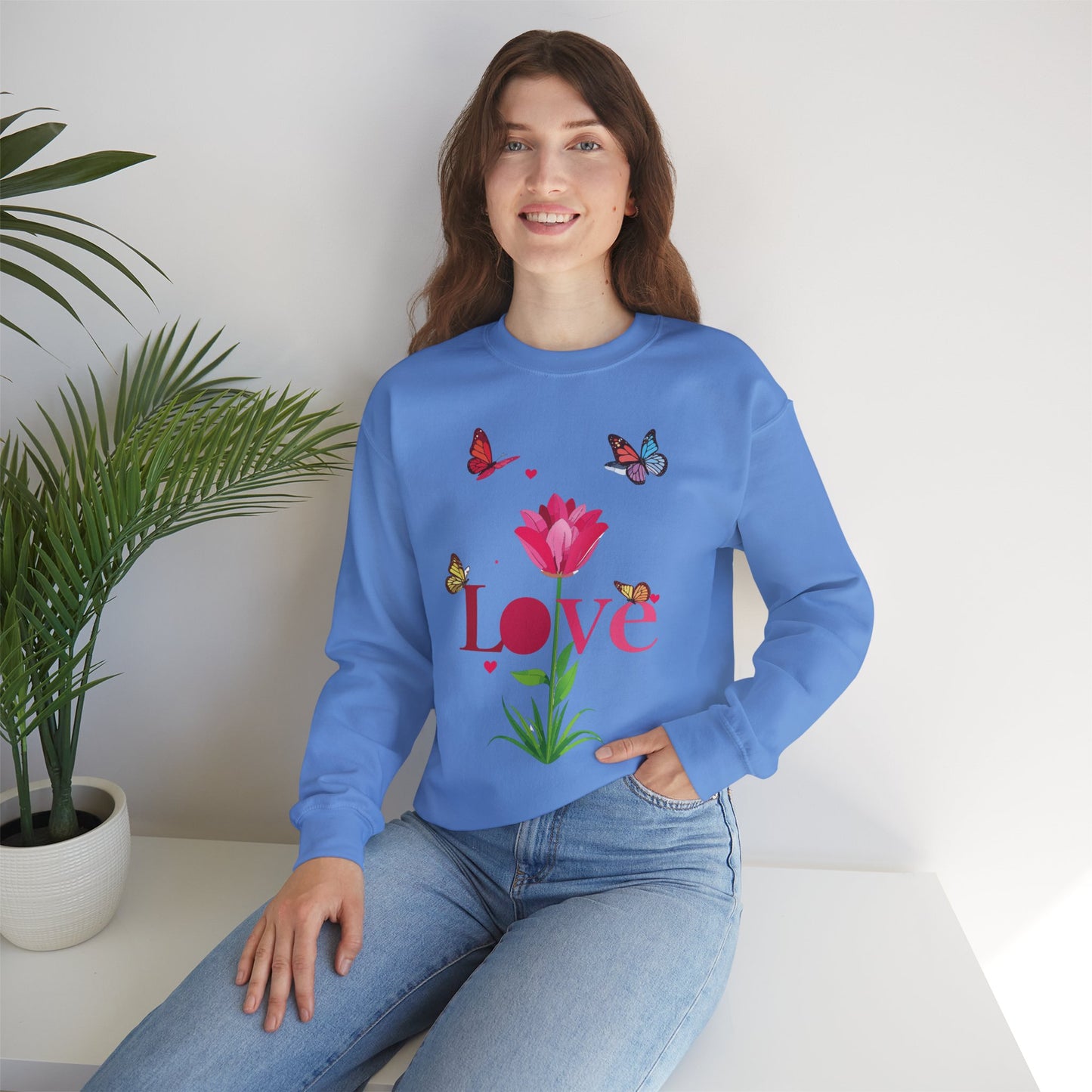 Unisex Floral Love Sweatshirt Floral Butterfly Design Cotton Poly Valentines Day