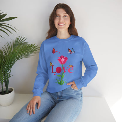 Unisex Floral Love Sweatshirt Floral Butterfly Design Cotton Poly Valentines Day