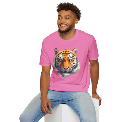 Tiger Print T Shirt Unisex Animal Tee 100 Percent Cotton Softstyle Gildan 64000