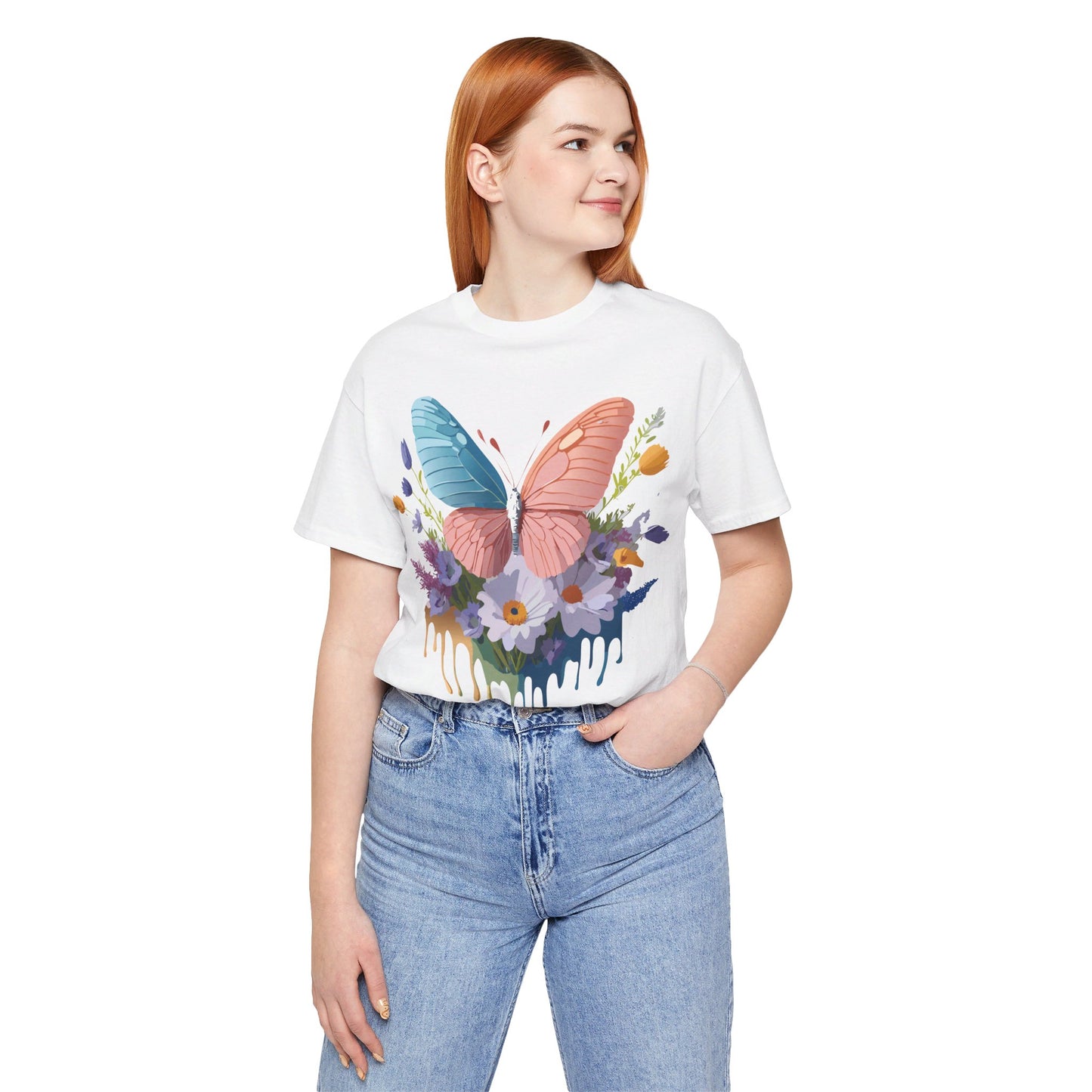 Natural Cotton Tee Shirt with Butterfly