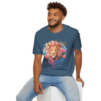 Lion Shirt Unisex Floral Lion Tee 100 Percent Cotton Softstyle Gildan 64000