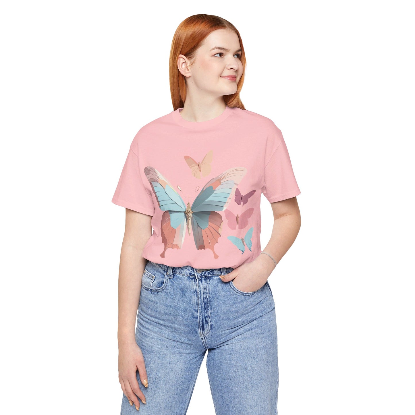 Natural Cotton Tee Shirt with Butterfly