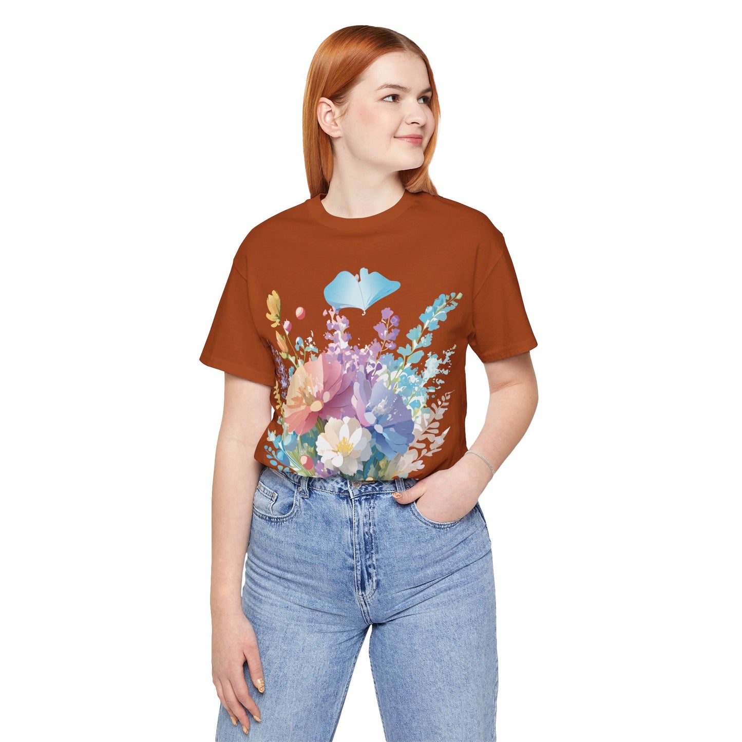 Natural Cotton Tee Shirt with Flowers