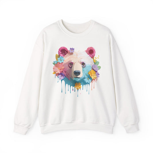 Unisex Floral Bear Sweatshirt, Animals Sweatshirt, Floral Sweatshirt, Art Design Sweatshirt