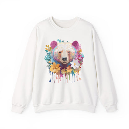 Unisex Floral Bear Sweatshirt With Art Design Gildan 18000 Crewneck