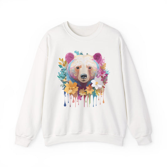 Unisex Floral Bear Sweatshirt, Animals Sweatshirt, Floral Sweatshirt, Art Design Sweatshirt