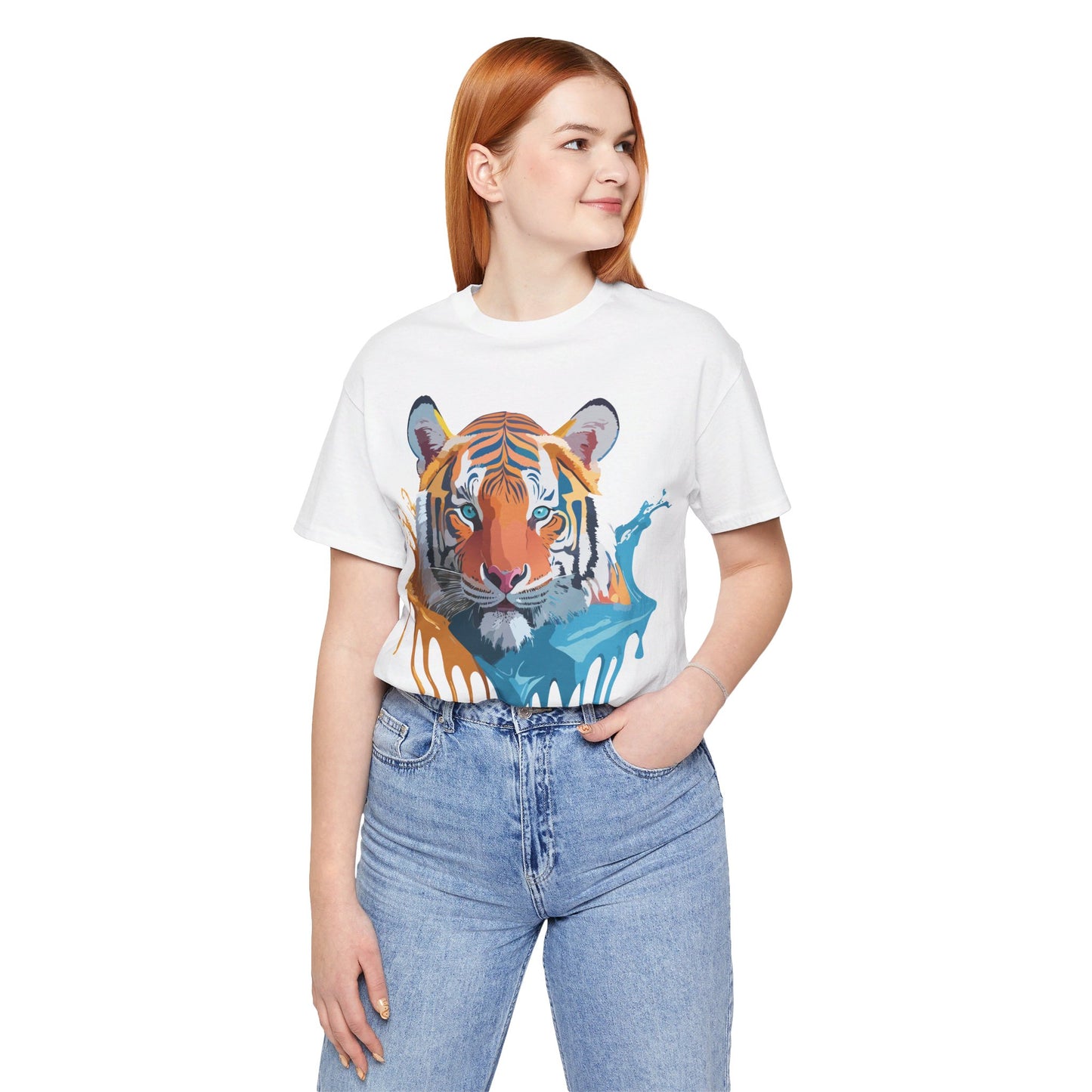 T-shirt en coton naturel avec motif tigre