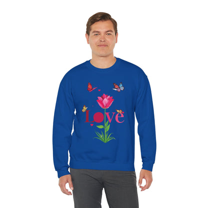Unisex Floral Love Sweatshirt Floral Butterfly Design Cotton Poly Valentines Day