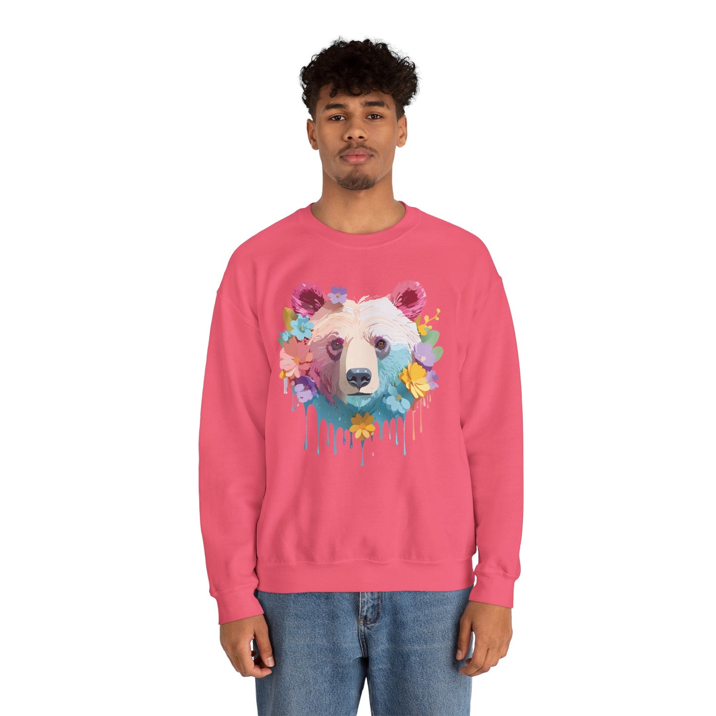 Unisex Floral Bear Sweatshirt, Animals Sweatshirt, Floral Sweatshirt, Art Design Sweatshirt