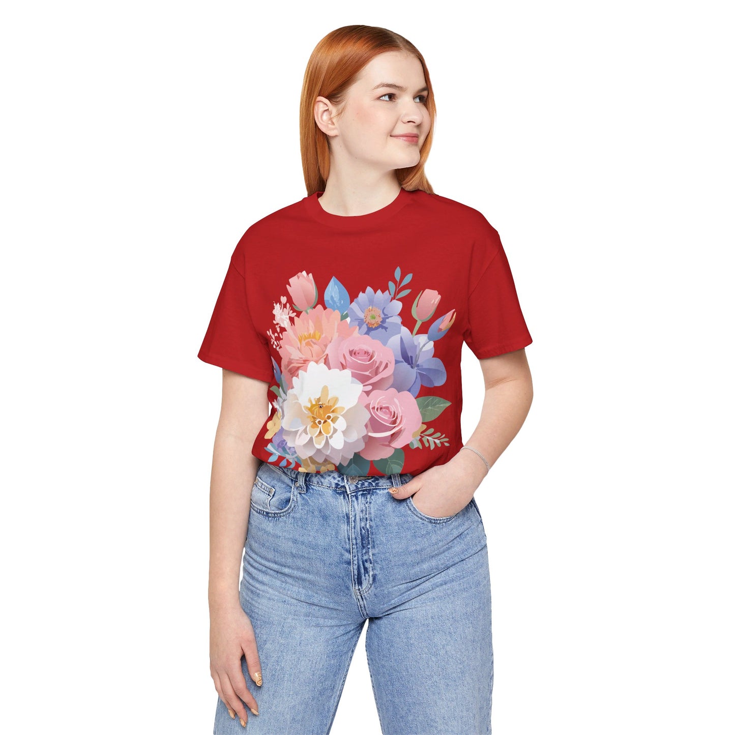 Natural Cotton Tee Shirt with Flowers