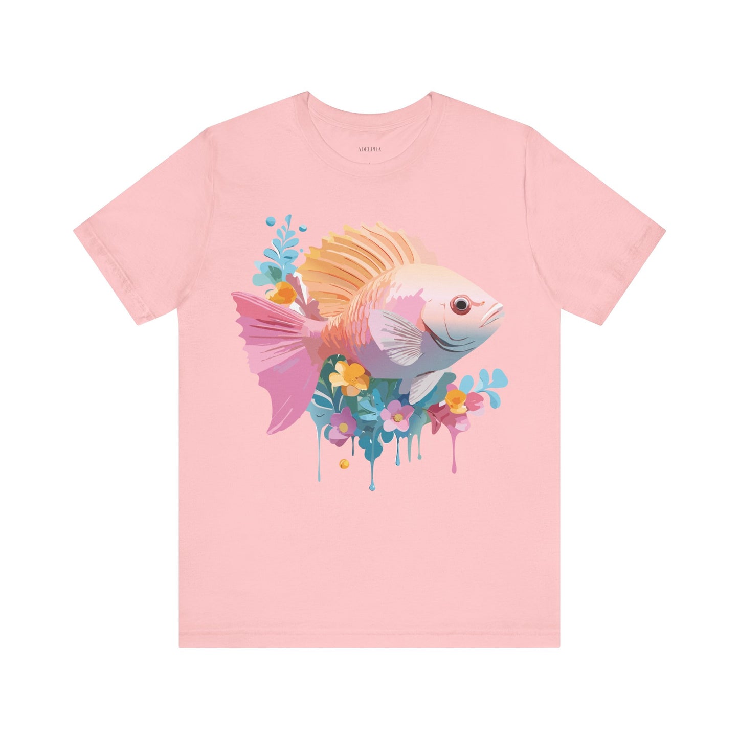 Natural Cotton Tee Shirt with Fish