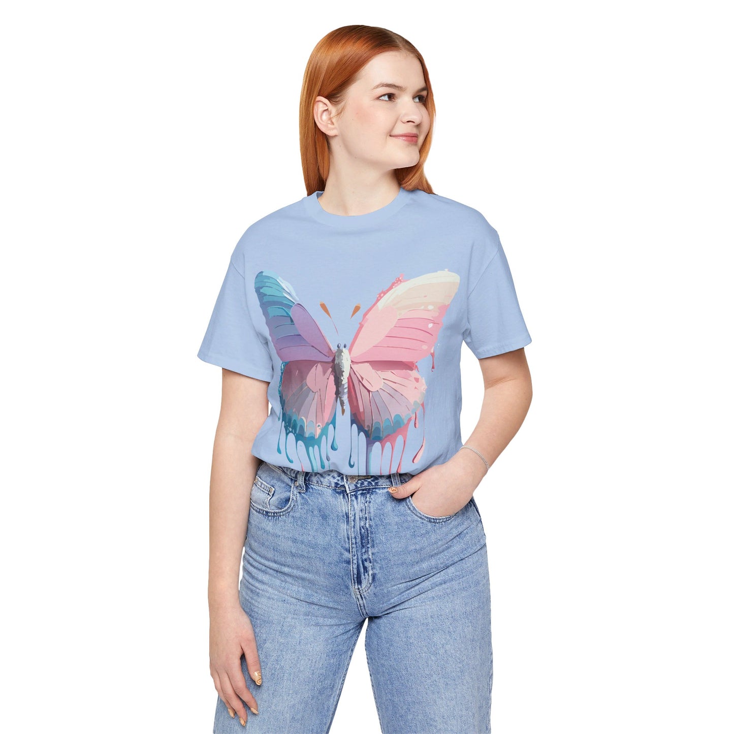 Natural Cotton Tee Shirt with Butterfly