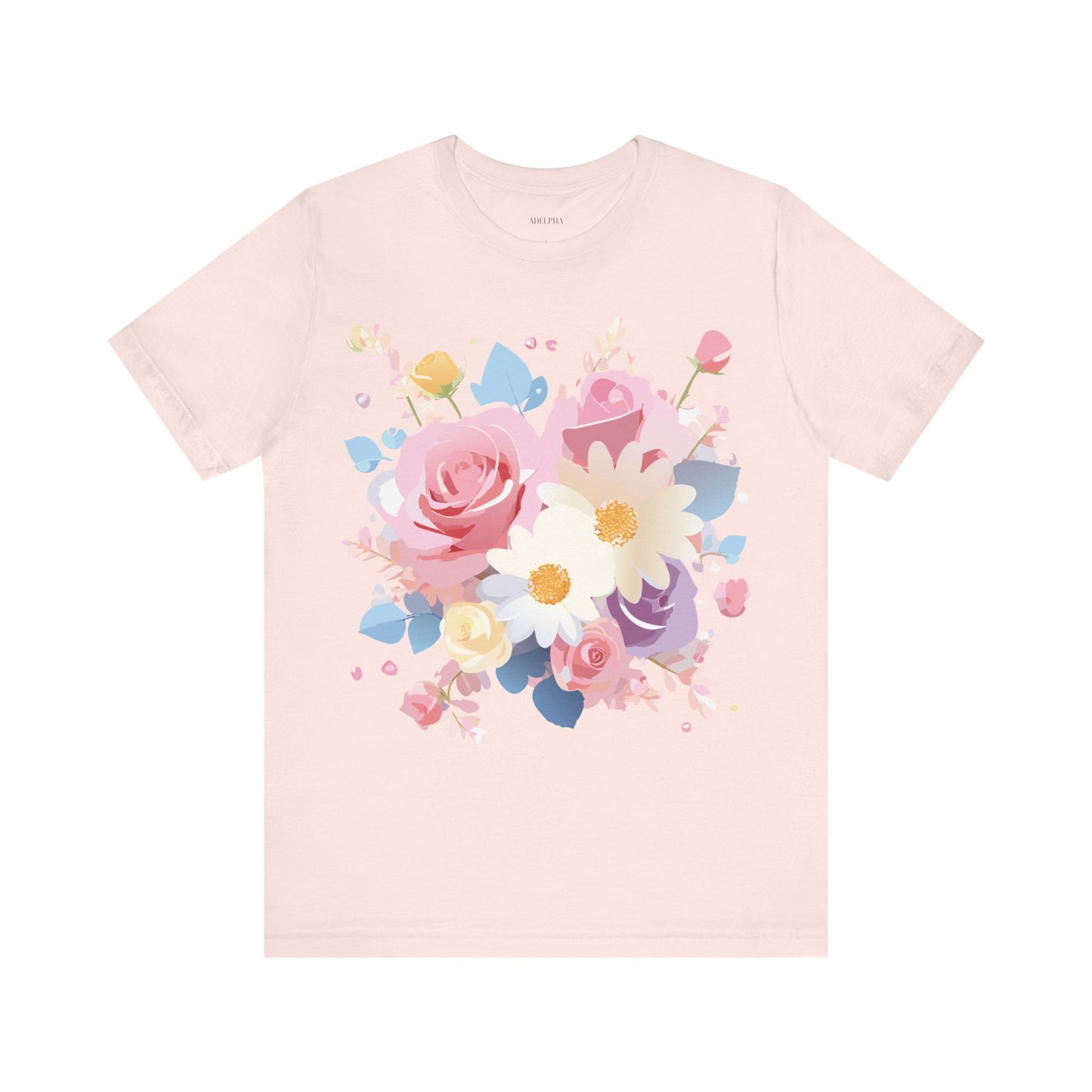 Natural Cotton Tee Shirt with Flowers