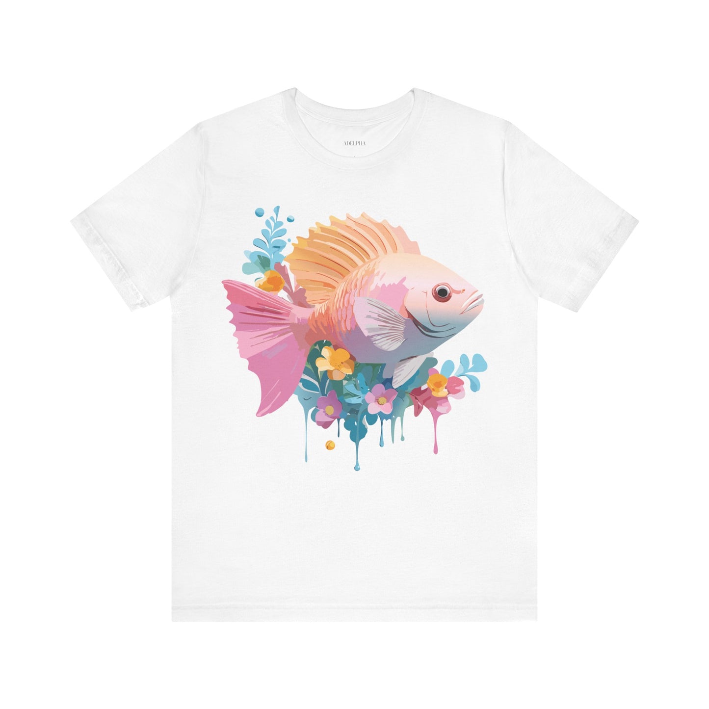 Natural Cotton Tee Shirt with Fish