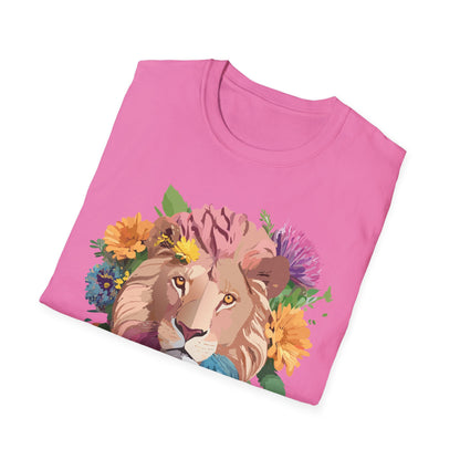 Floral Lion Shirt Unisex Tee Animal Print Gildan Softstyle 64000
