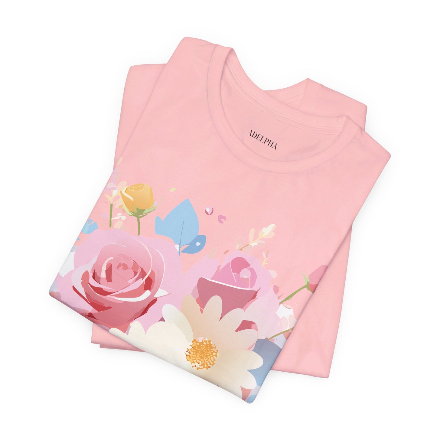 Natural Cotton Tee Shirt with Flowers