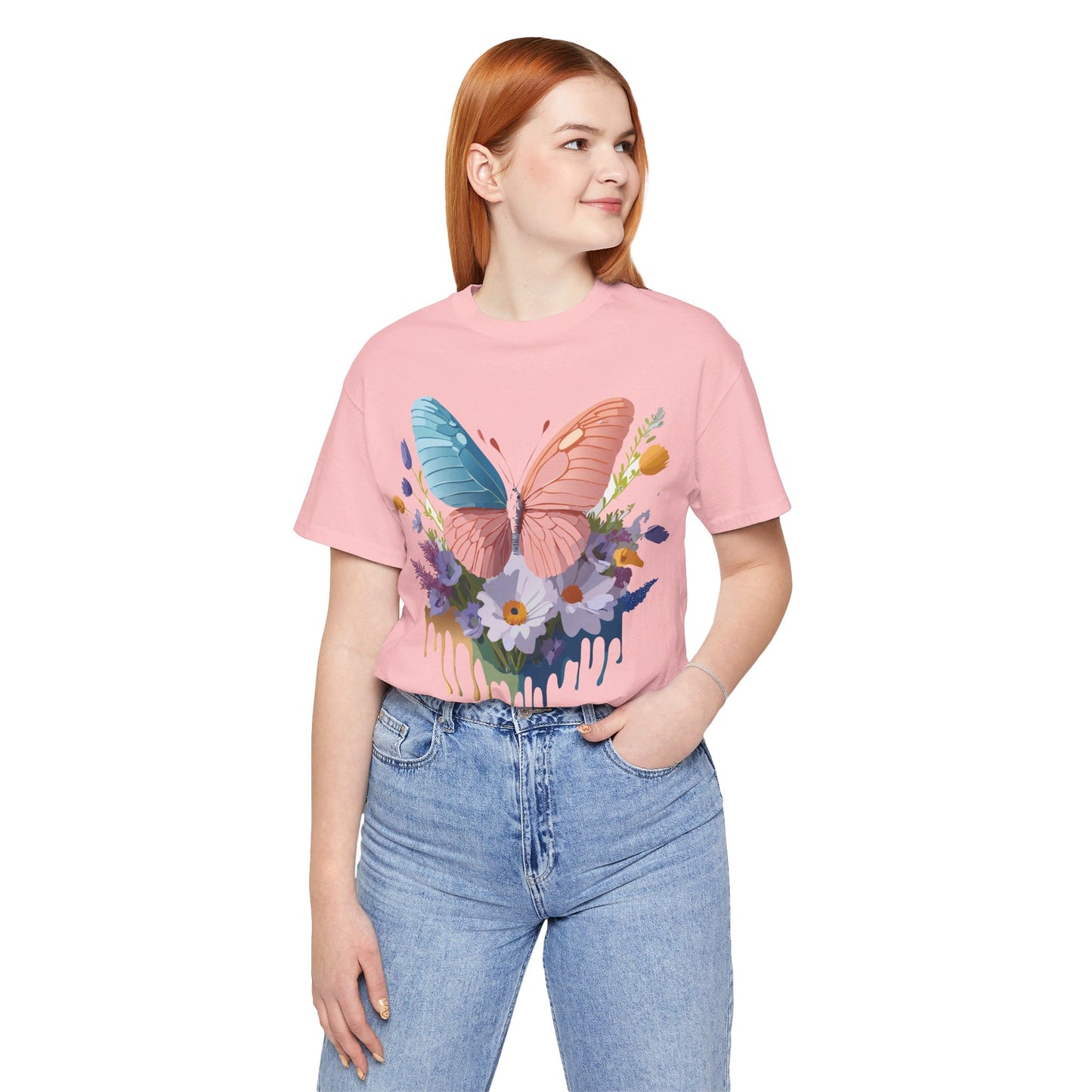 Natural Cotton Tee Shirt with Butterfly