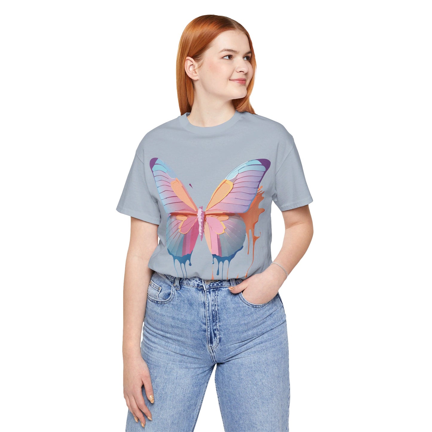 Natural Cotton Tee Shirt with Butterfly