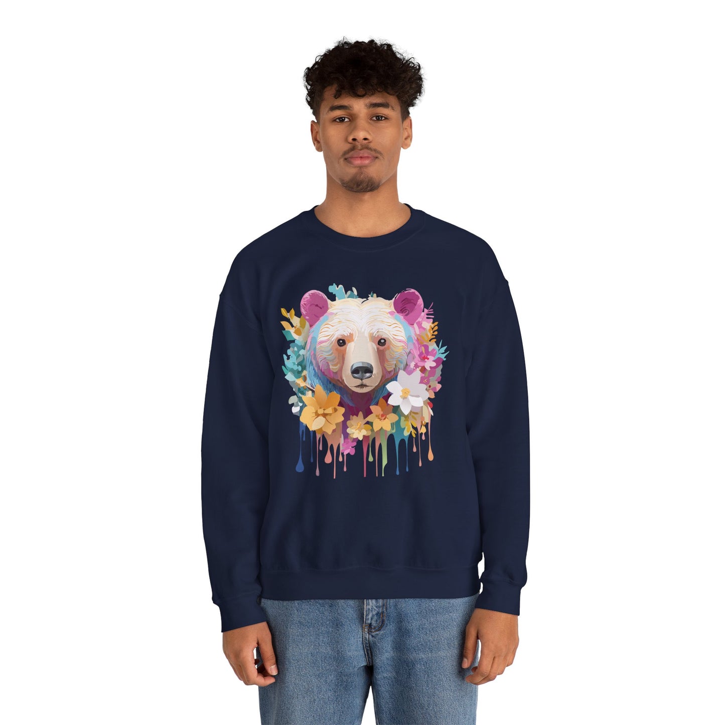 Unisex Floral Bear Sweatshirt, Animals Sweatshirt, Floral Sweatshirt, Art Design Sweatshirt