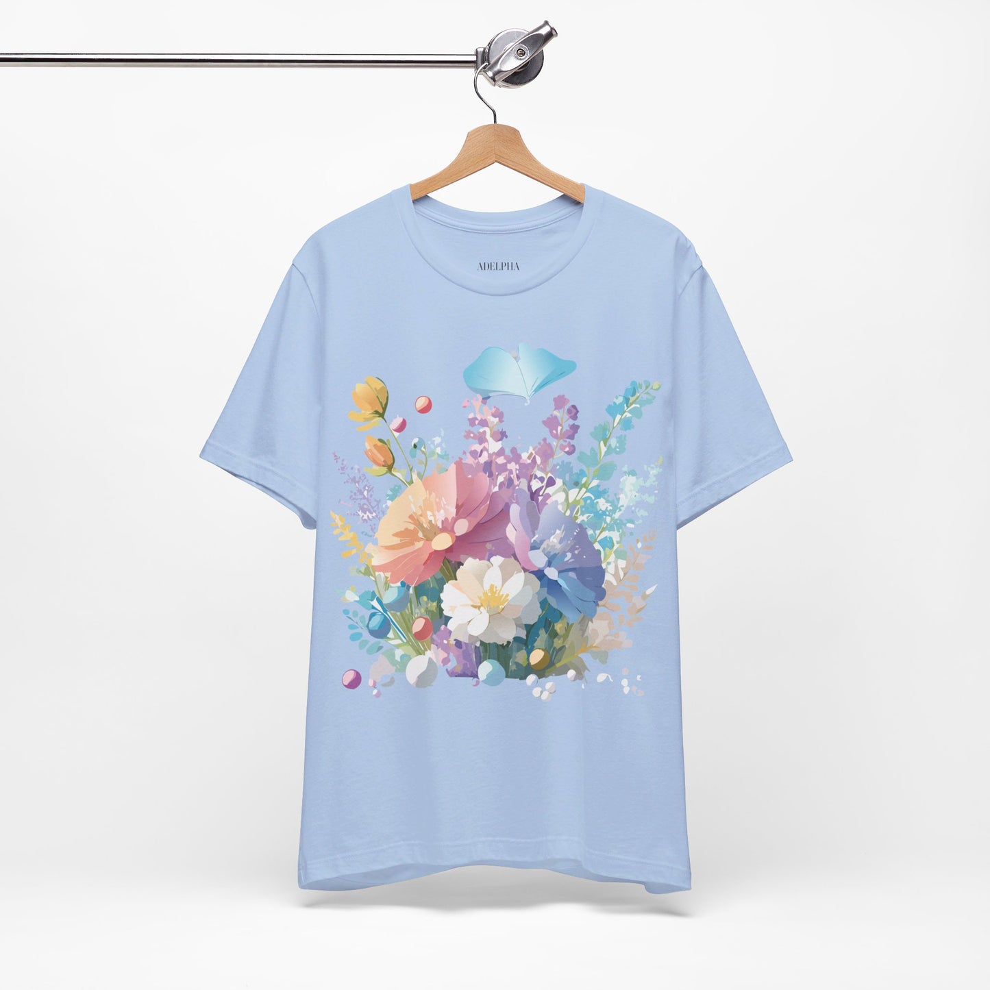 Natural Cotton Tee Shirt with Flowers