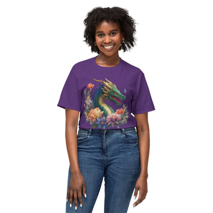 Dragon Art Tee Shirt Unisex Floral Print Cotton Tee USA Made