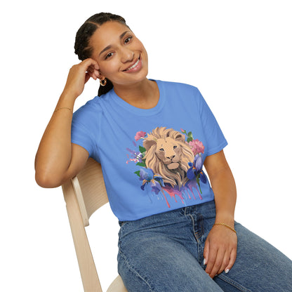 Unisex Softstyle Lion Shirt Floral Lion Tee Animal Print Graphic Tee