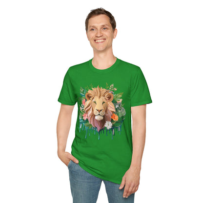 Lion Shirt Unisex Floral Lion Tee Animal Print Short Sleeve Tee