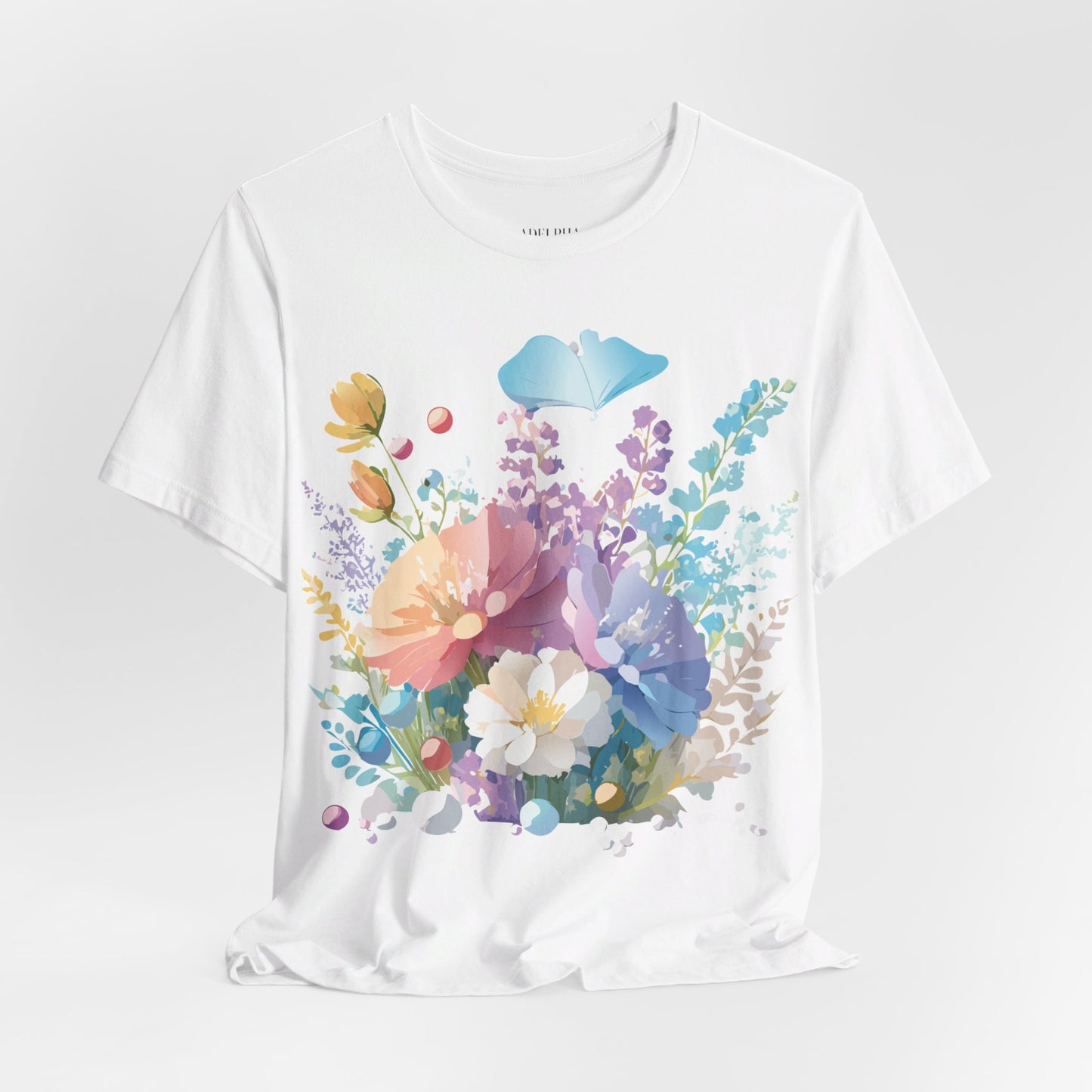 Natural Cotton Tee Shirt with Flowers