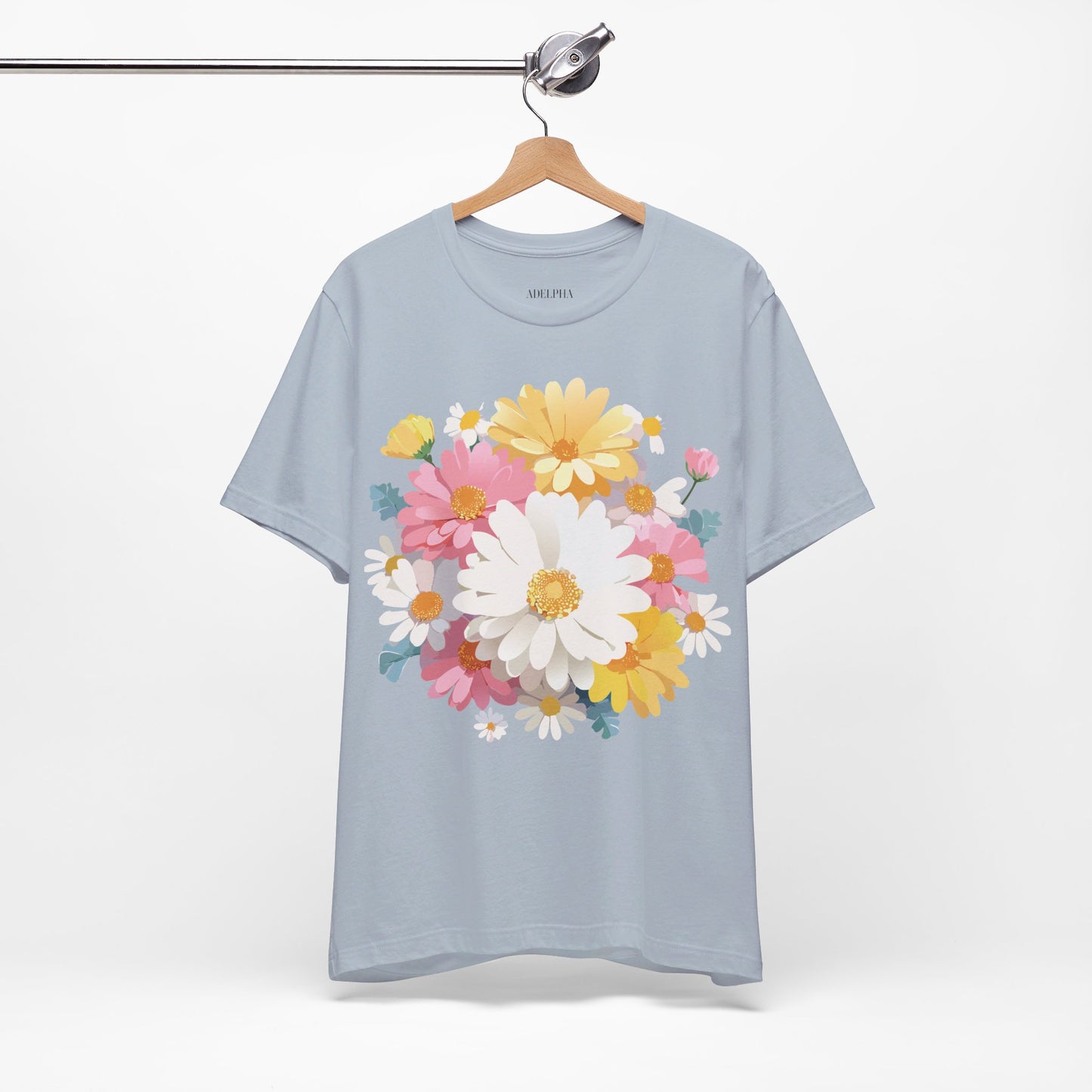 Natural Cotton Tee Shirt with Flowers