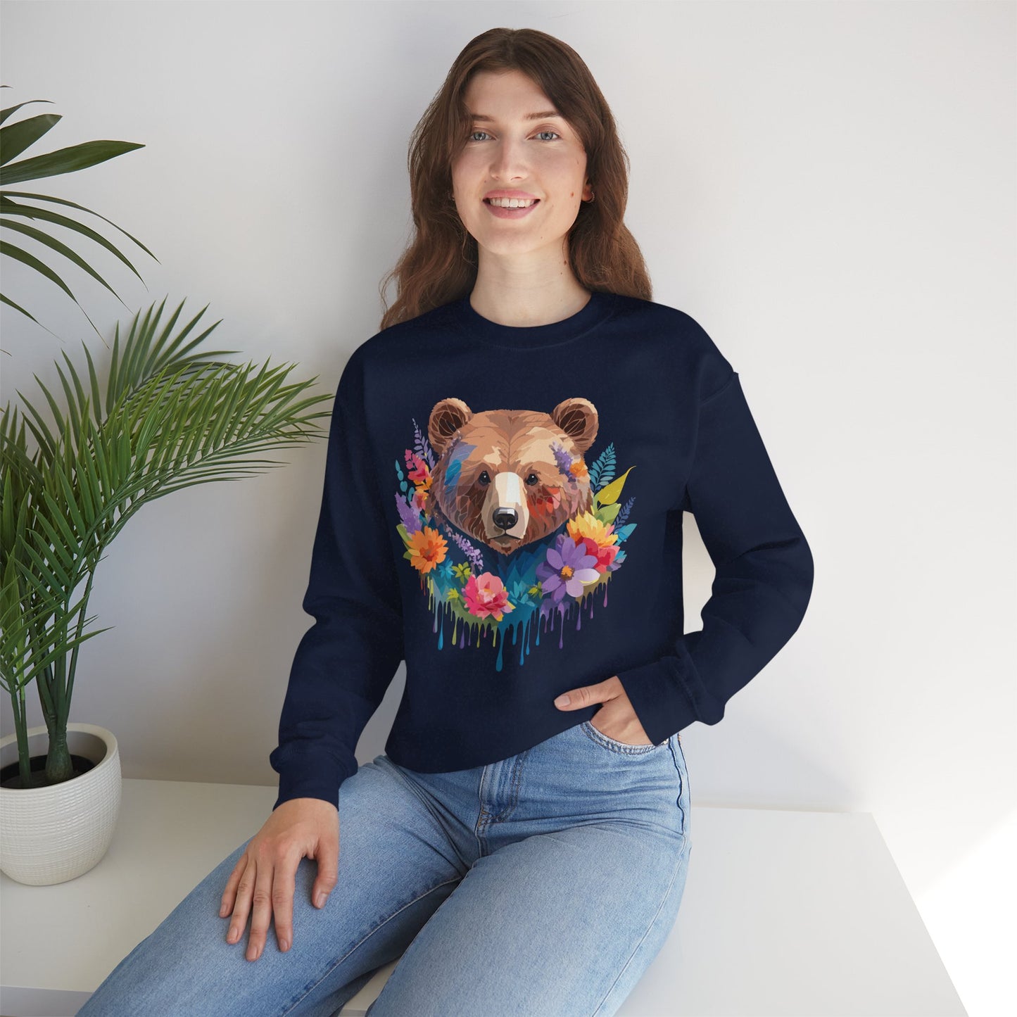 Unisex Floral Bear Sweatshirt, Animals Sweatshirt, Floral Sweatshirt, Art Design Sweatshirt