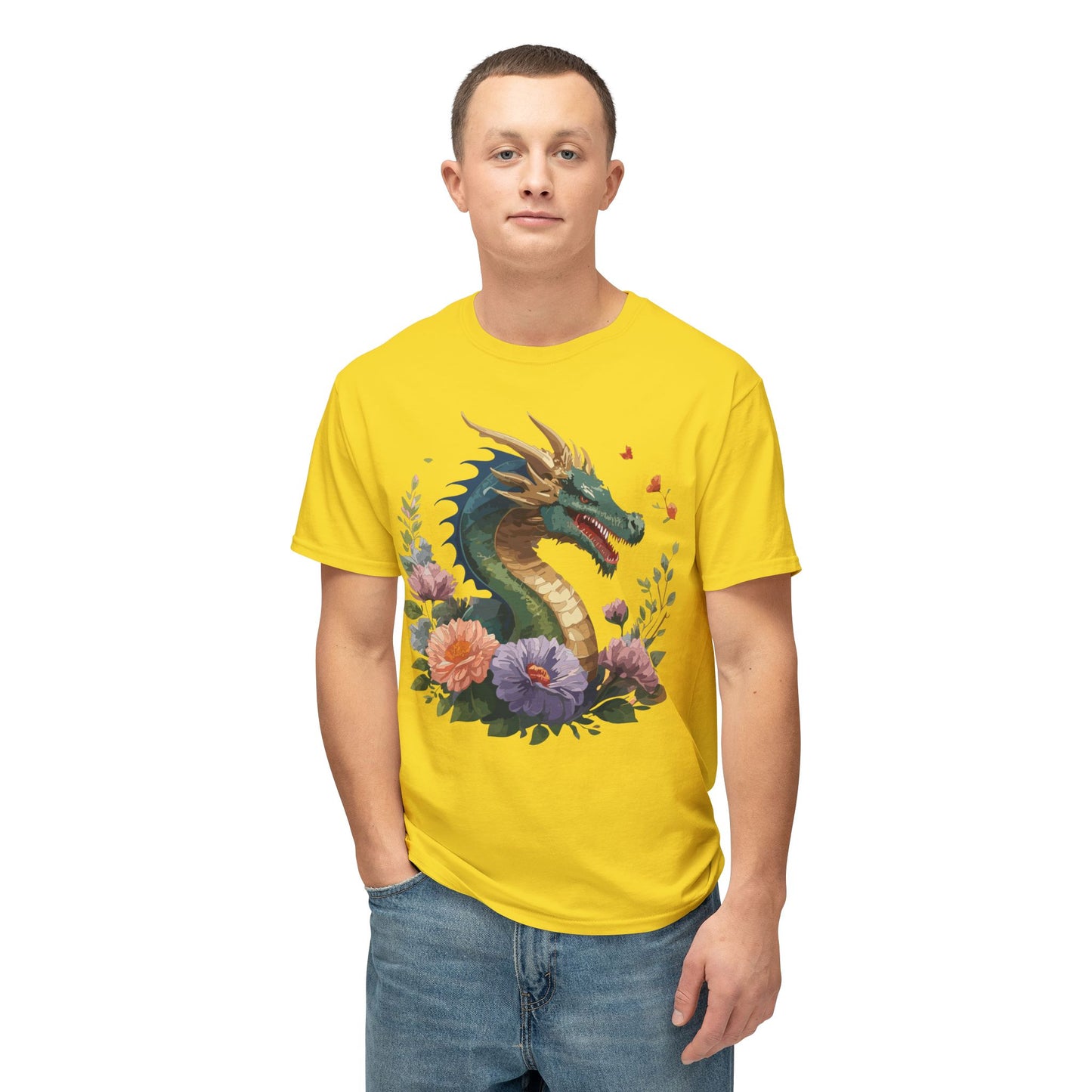 Dragon T-Shirt, Vintage Dragon Tee, Floral Tees, Dragon Art Design Shirt, Tee Shirt with Dragon 4