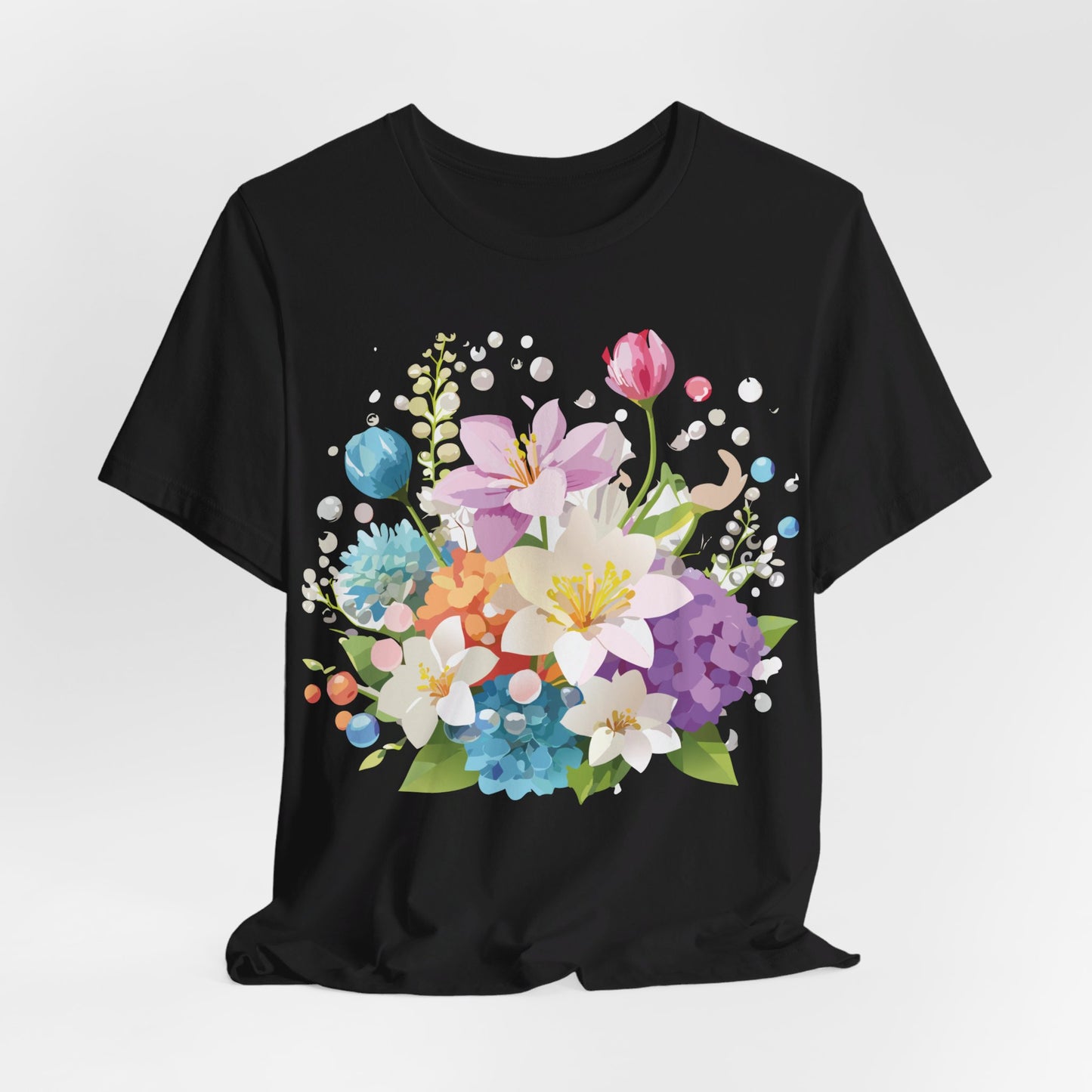 Natural Cotton Tee Shirt with Flowers