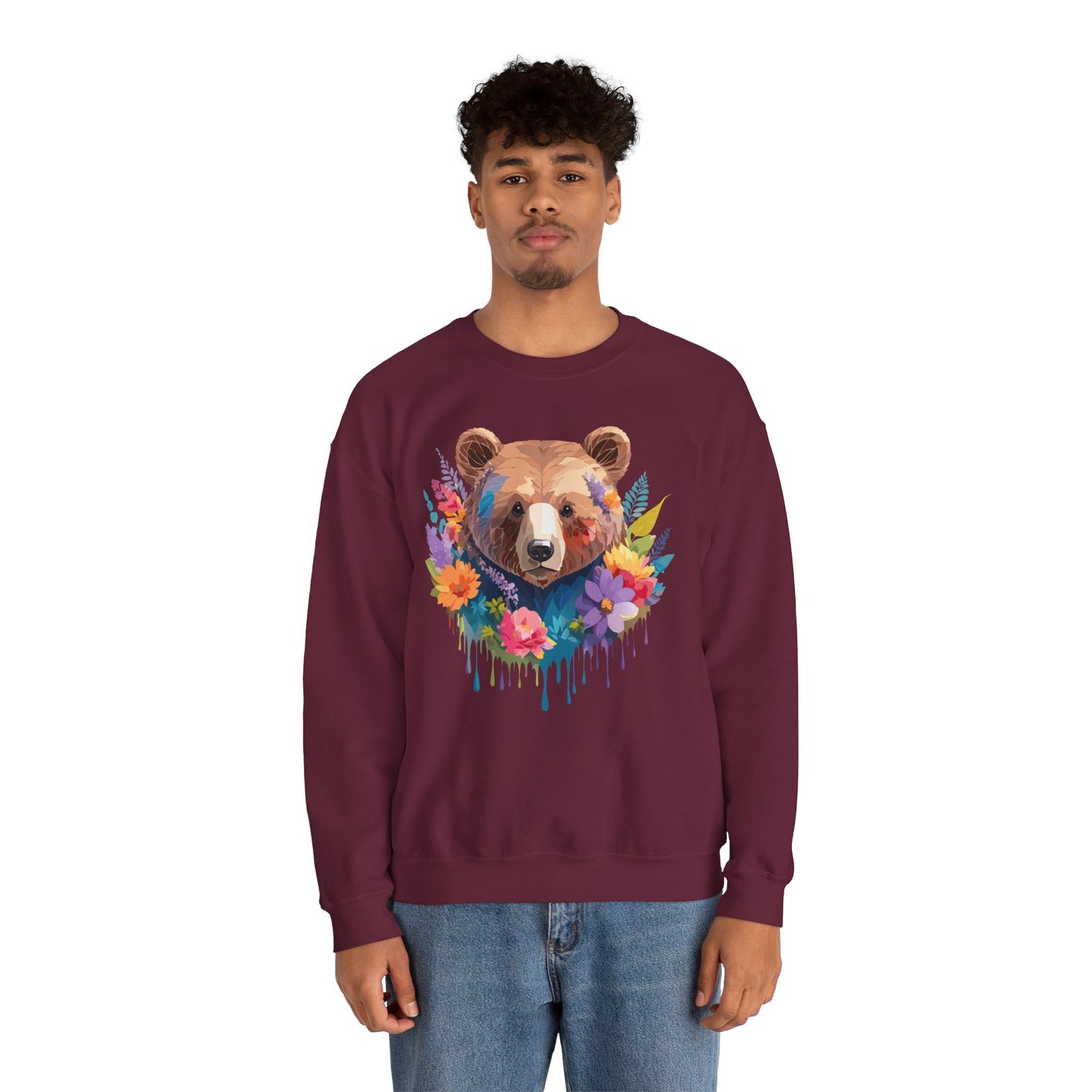 Unisex Floral Bear Sweatshirt, Animals Sweatshirt, Floral Sweatshirt, Art Design Sweatshirt