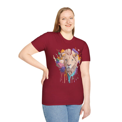 Unisex Lion Shirt Floral Lion Tee Softstyle 64000 Gildan Cotton Tee
