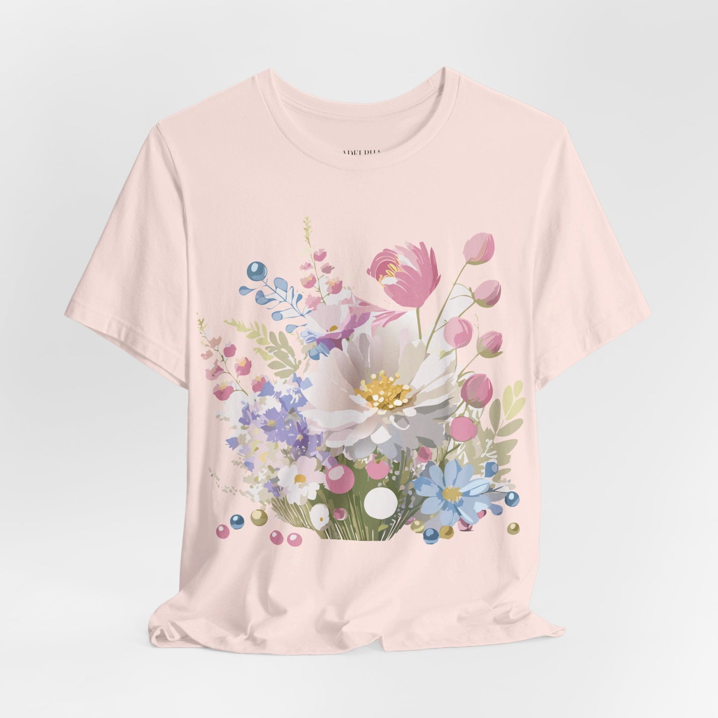 Natural Cotton Tee Shirt with Flowers