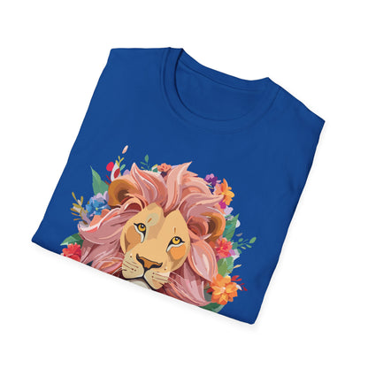 Lion Shirt Unisex Floral Lion Tee Animal Print Softstyle Tee
