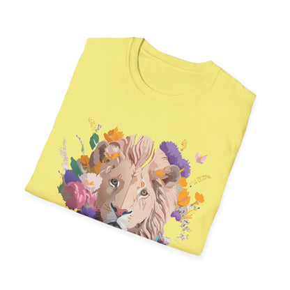 Unisex Lion Shirt Floral Lion Tee Softstyle 64000 Gildan Cotton Tee