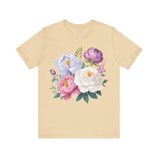 Natural Cotton Tee Shirt with Flowers