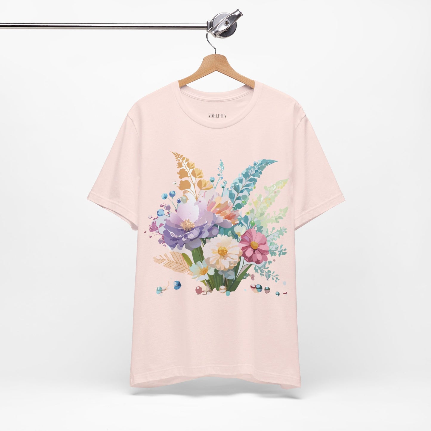 Natural Cotton Tee Shirt with Flowers