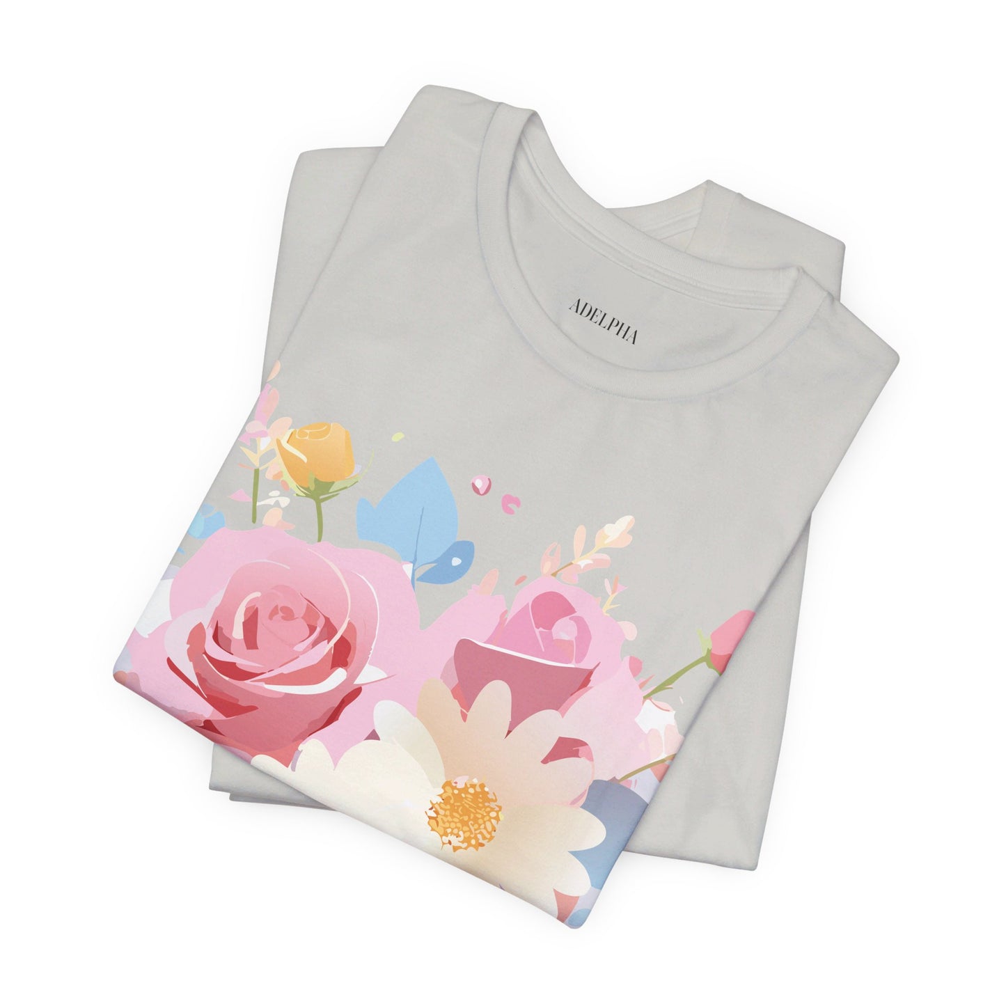 Natural Cotton Tee Shirt with Flowers