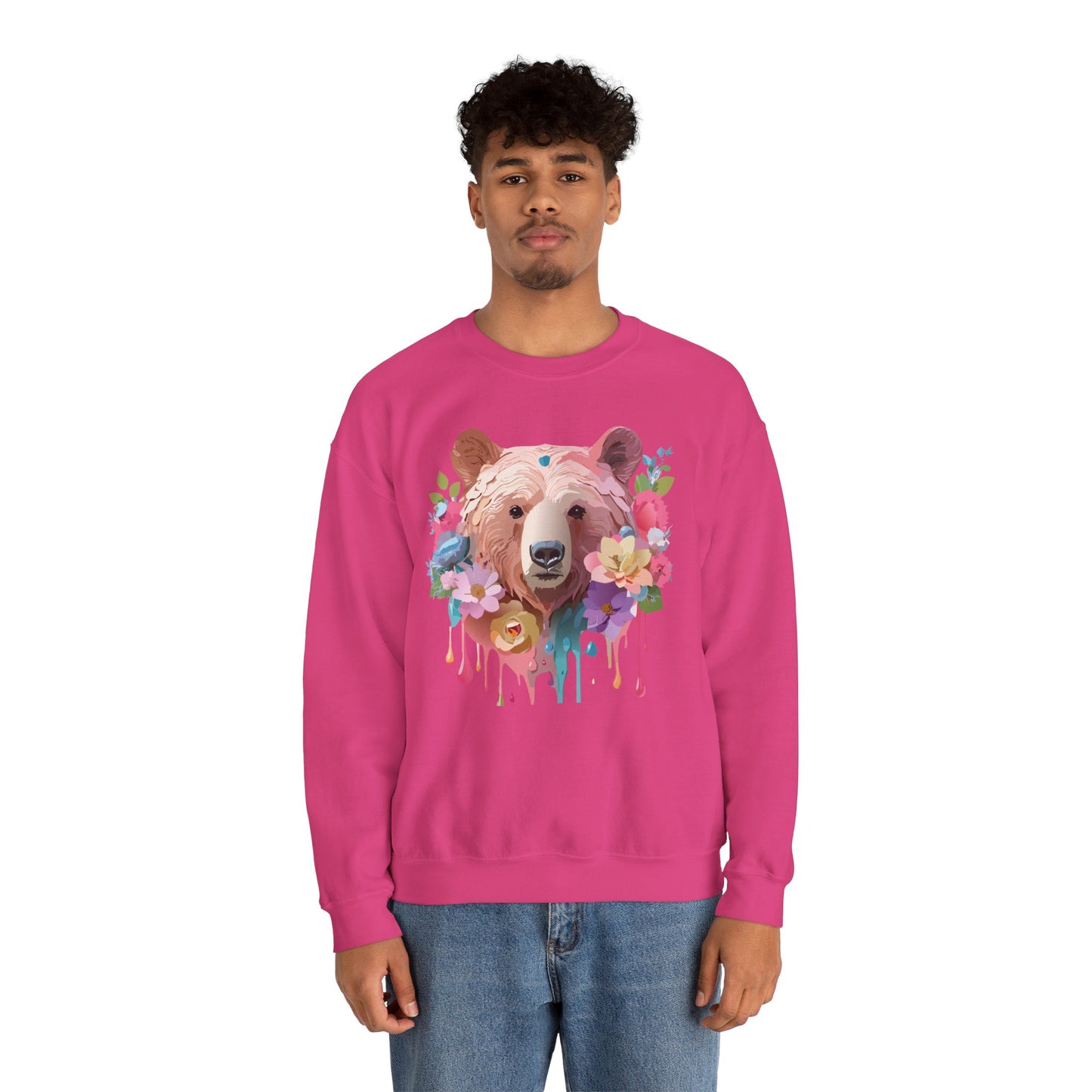 Unisex Floral Bear Sweatshirt, Animals Sweatshirt, Floral Sweatshirt, Art Design Sweatshirt