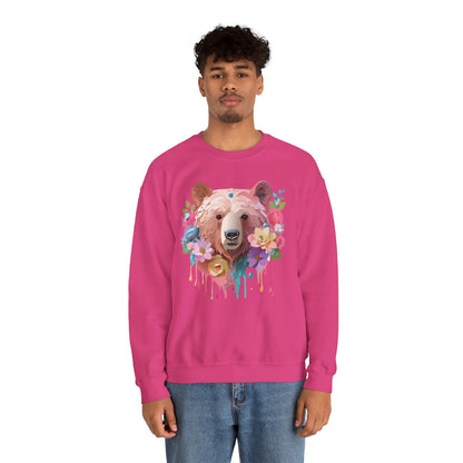 Unisex Floral Bear Sweatshirt Art Design Animals Print Gildan 18000