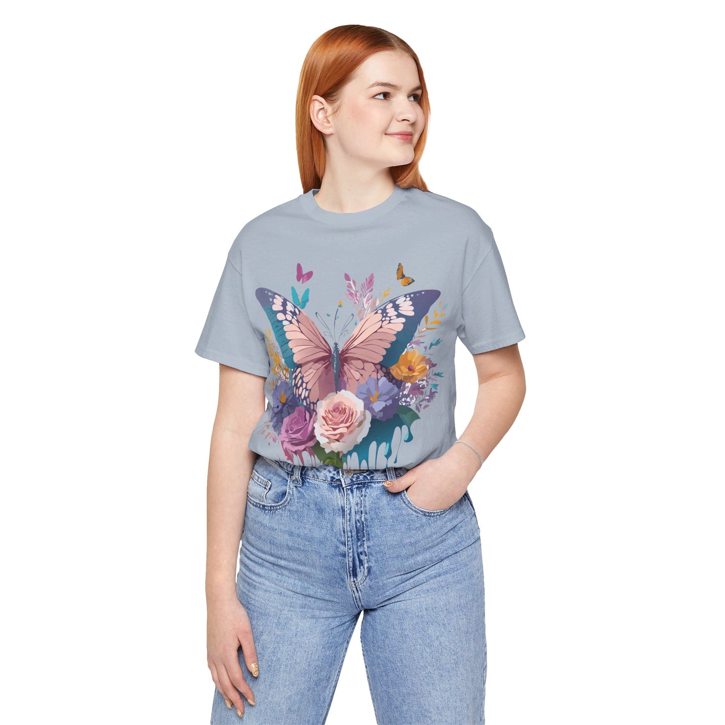 Natural Cotton Tee Shirt with Butterfly