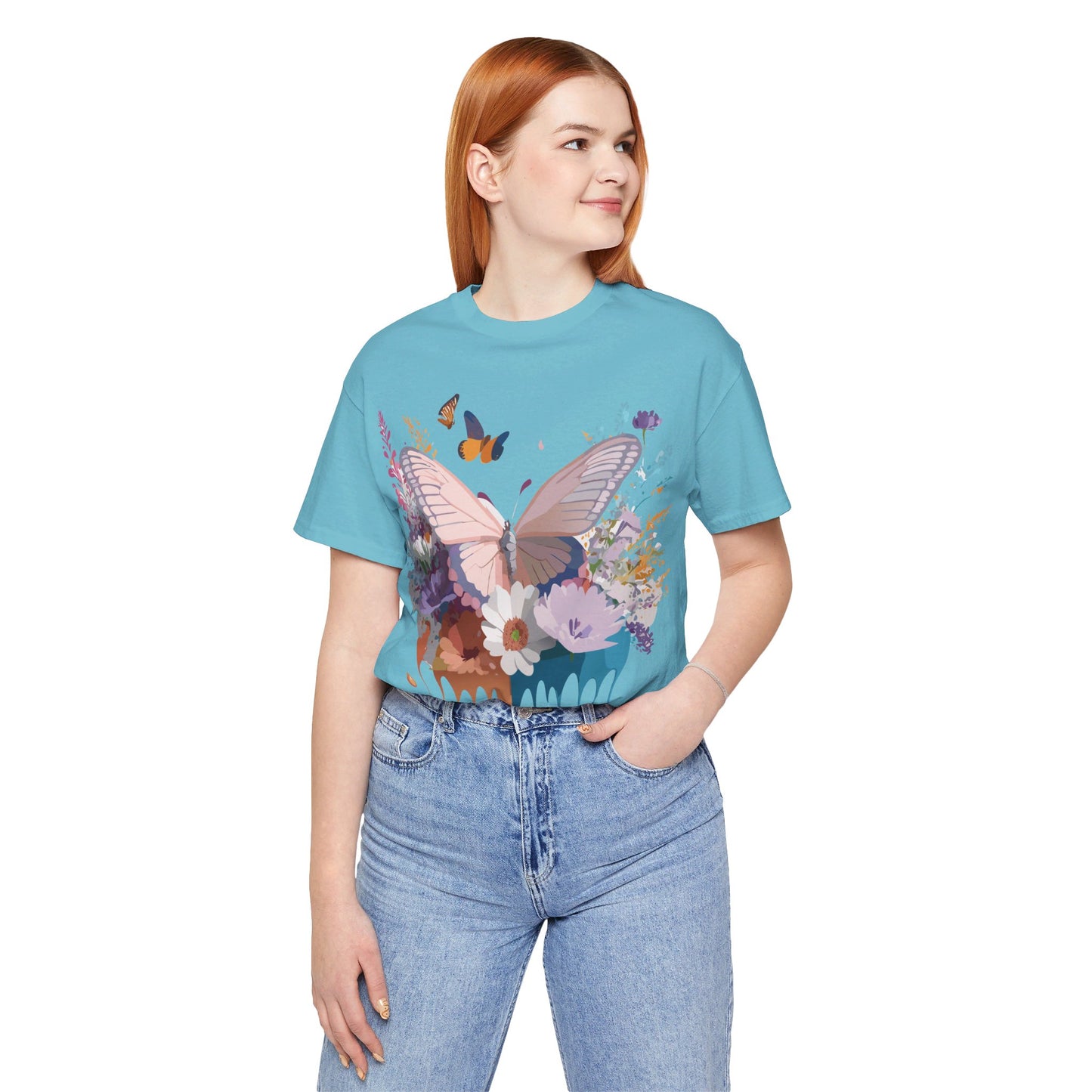 Natural Cotton Tee Shirt with Butterfly