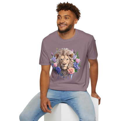Unisex Floral Lion Tee Shirt Softstyle Gildan 64000 100 Percent Cotton